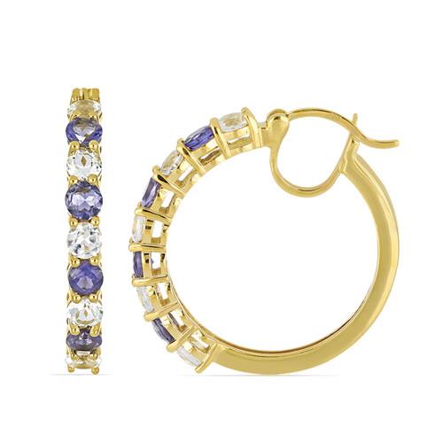 2.80 CT IOLITE GOLD PLATED STERLING SILVER BALI EARRINGS #VE015134
